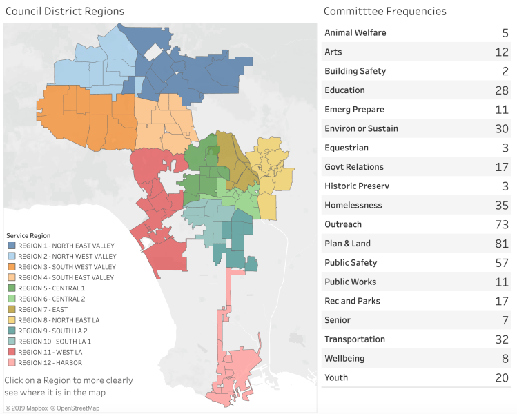 Coucil District Regions with Committee Frequency